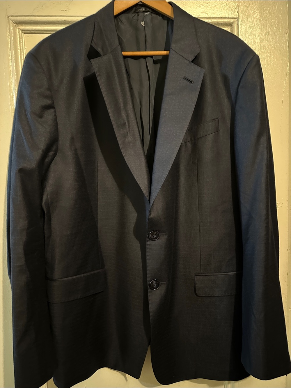 Like New Giorgio Armani Men's Black Two-Button Blazer. 30.”L x 22.5”W. Size 58R.
